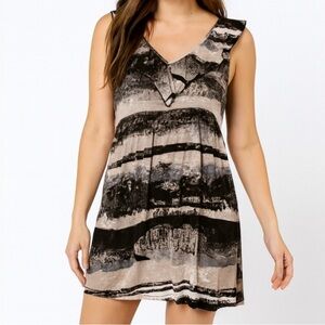 Needle & Threads Tie Dye Floral Ruffle SZ SM black tan sleeveless